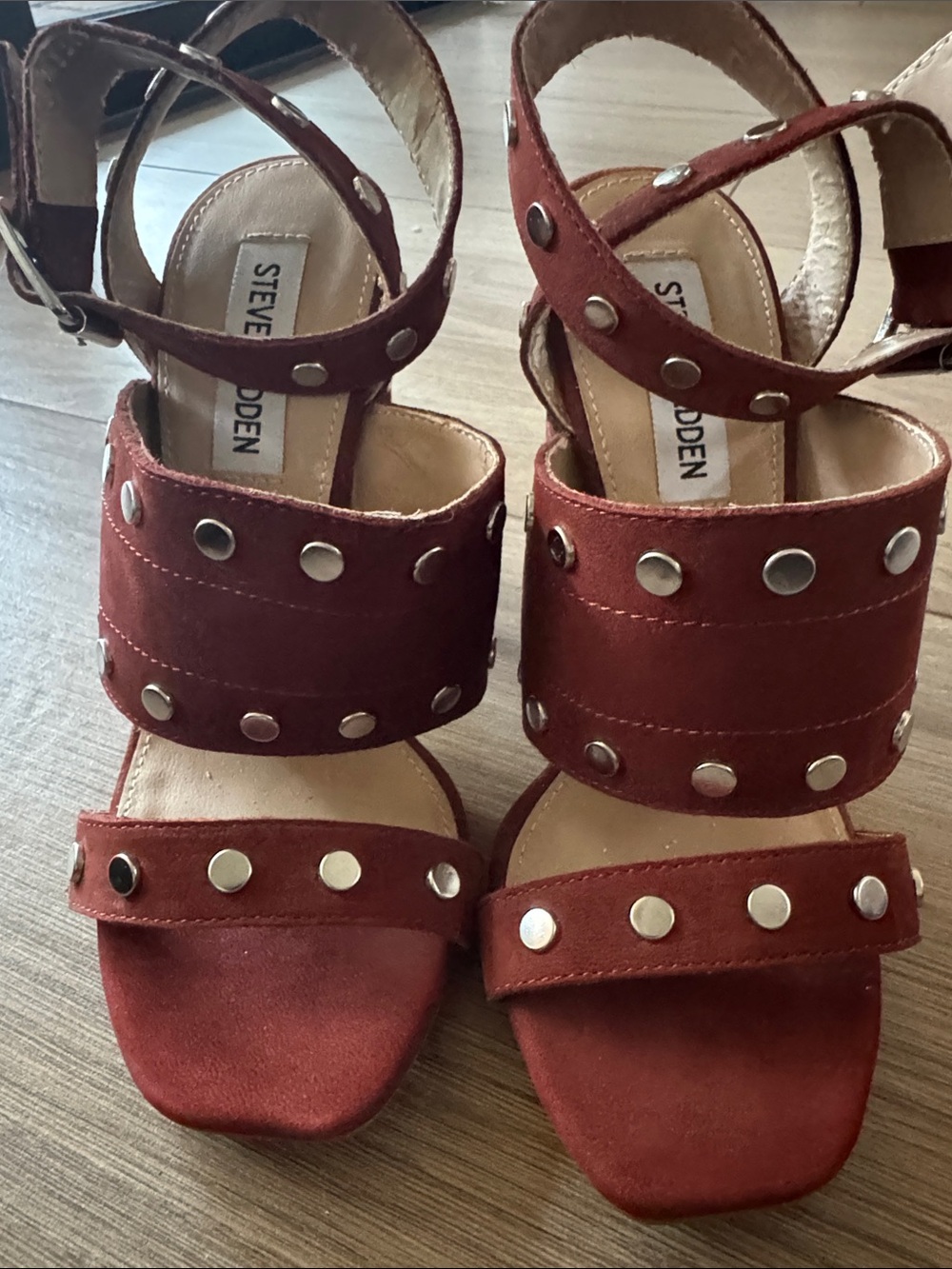Steve Madden Rust Suede Studded Block Heel Sandals